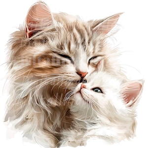 16 Katze und Kätzchen Clipart, Kätzchen Liebe Clipart, druckbare Aquarell Clipart, hochwertige PNGs, digitaler Download, Papiermodell, Junk Journal