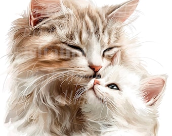 16 imágenes prediseñadas de gatos y gatitos, imágenes prediseñadas de amor de gatitos, imágenes prediseñadas de acuarela imprimibles, PNG de alta calidad, descarga digital, manualidades de papel, diario basura