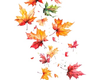 23 Falling Autumn Leaves Clipart, Fall Leaves, Printable Watercolor clipart, High Quality PNGs, Digital download, Paper craft, Junk journals