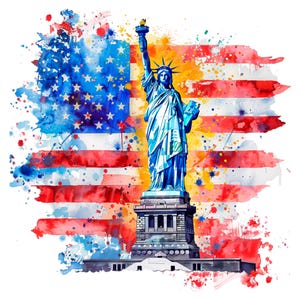 19 Estátua da Liberdade Clipart, Bandeira dos EUA Clipart, Clipart em aquarela para impressão, JPG/PNGs de alta qualidade, Download digital, Artesanato em papel, Diários