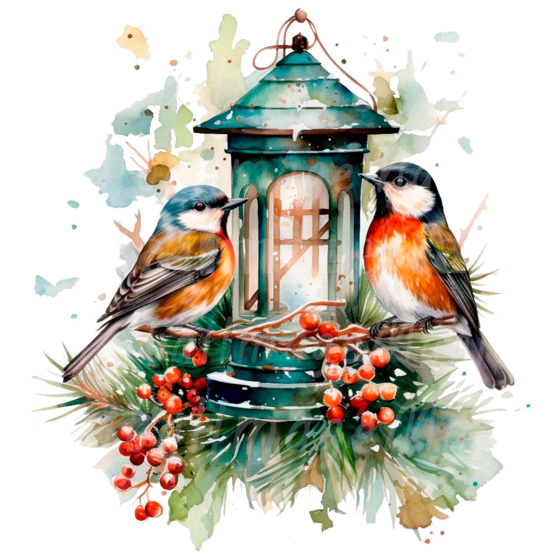 19 Christmas Robin Clipart, Printable Watercolor Clipart, High Quality ...