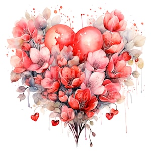 14 Adorable Hearts Bouquet Clipart, Floral Heart, Digital Clipart, High Quality PNG/JPGs, Printable clipart, Digital download, Junk Journal