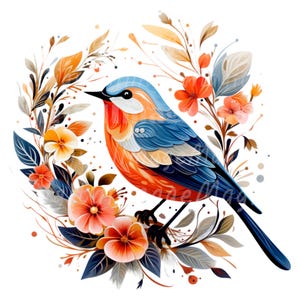 18 Clipart di uccelli scandinavi, uccelli floreali, clipart di acquerelli stampabili, PNG/JPG di alta qualità, download digitale, artigianato di carta, diari spazzatura
