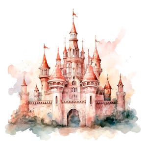 16 Princess Castle Clipart, Fairy Castle, Printable Watercolor clipart, High Quality PNG/JPGs, Digital download, Paper craft, Junk Journals