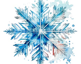 20 Snowflakes Clipart, Christmas print, Printable Watercolor clipart, Digital download, High Quality JPG/PNGs, Paper craft, junk journal