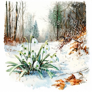 24 Snowdrops Clipart, Spring Flowers Clipart, Printable Watercolor clipart, High Quality JPGs, Digital download, Paper craft, Junk journal