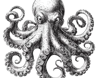 18 Octopus Clipart, Octopus Ink, Black White, Printable Watercolor clipart, High Quality JPG/PNG, Digital download, Paper craft, Journals