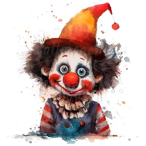 19 imágenes prediseñadas de payasos divertidos, payaso de acuarela, imágenes prediseñadas de acuarela imprimibles, JPG/PNG de alta calidad, descarga digital, manualidades de papel, diarios basura