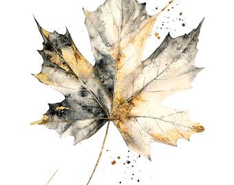 Boho Maple Leaf Watercolor Clipart: PNG/JPG Images (Digital Download)