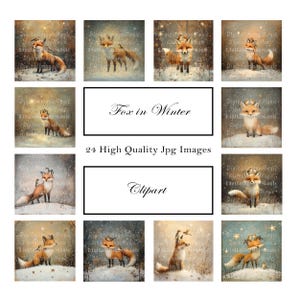 24 Fox in Winter Clipart, Printable Watercolor clipart, High Quality JPGs, Digital download, High resolution, Paper crafts, Junk journals