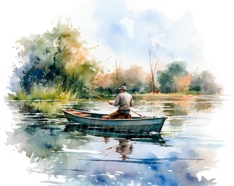 釣りをする男性、JPG画像20枚、クリップアート、ボート釣り、風景