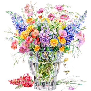 22 jarrones con flores, imágenes prediseñadas de flores, imágenes prediseñadas de acuarela imprimibles, PNG de alta calidad, descarga digital, manualidades de papel, revistas basura