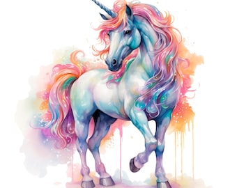 20 Cartoon Unicorn Clipart, Fantasy Unicorn, Printable Watercolor clipart, High Quality JPG/PNG, Digital download, Paper craft, junk journal