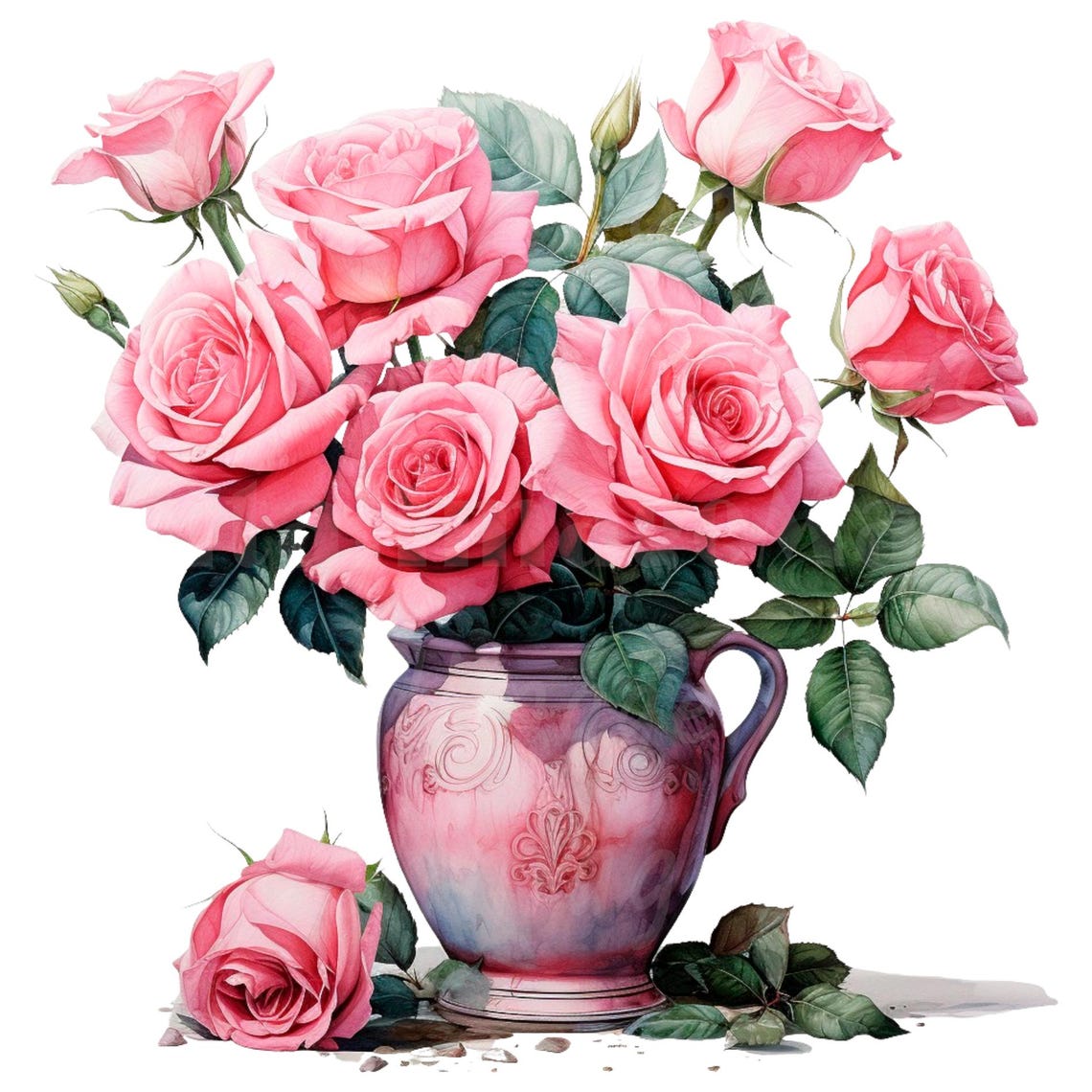 19 Roses in Vase Clipart, Pink Roses, Printable Watercolor Clipart ...