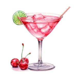 20 Clipart di cocktail rosa, Cocktail adorabili, Clipart acquerello stampabile, JPG/PNG di alta qualità, Download digitale, Carta artigianale, Diari