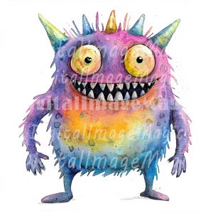 Clipart mostro stravagante - 24 JPG di alta qualità - Clipart acquerello stampabile, JPG di alta qualità, download digitale, lavori di carta, diari