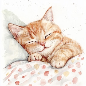 24 Sleeping Cat Clipart, Cozy Cat Clipart, Printable Watercolor clipart, High Quality JPGs, Digital download, Paper craft, Junk journals
