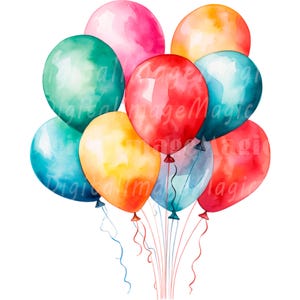 24 Party Balloons Clipart, Coloured Balloons Clipart, Printable Watercolor clipart, High Quality JPG/PNGs, Digital download, Paper crafts
