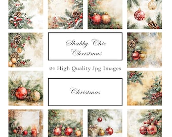 Shabby Chic Christmas 12 x 12 Digital Paper Pack, Scrapbook Paper, Journals, Backing Paper, Sublimation, Card Making, Digital Download