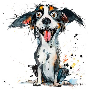 16 perros locos, imágenes prediseñadas de perros, imágenes prediseñadas de acuarela imprimibles, PNG de alta calidad, descarga digital, manualidades de papel, diarios basura