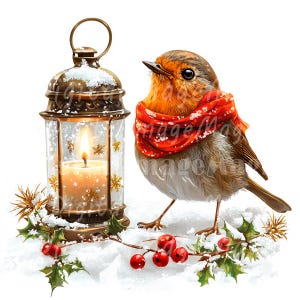 24 Weihnachten Rotkehlchen Clipart, druckbare Aquarell Clipart, hochwertige JPGs, digitaler Download, Papiermodell, Junk Journals