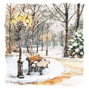24 cliparts de carte de Noël, carte Winter Park, clipart aquarelle imprimable, fichiers JPG de haute qualité, téléchargement numérique, créations en papier, journaux indésirables