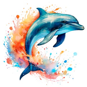 21 Clipart dauphin, dauphin jouant des cliparts, clipart aquarelle imprimable, JPG/PNG de haute qualité, téléchargement numérique, créations en papier, journal indésirable