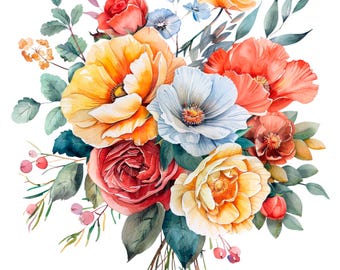 19 Floral bouquet Clipart, Wedding flowers, Printable Watercolor clipart, High Quality JPG/PNG, Digital download, Paper craft, junk journals