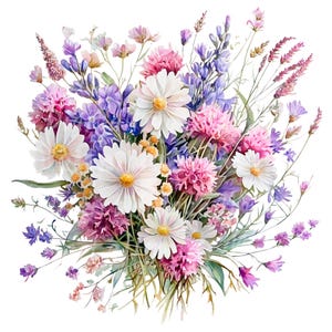 24 PNG Wildflower Clipart, Wild Flowers, Printable Watercolor clipart, Transparent PNGs, Digital download, Paper craft, Junk Journal