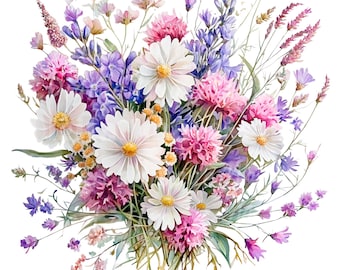 24 PNG Wildflower Clipart, Wild Flowers, Printable Watercolor clipart, Transparent PNGs, Digital download, Paper craft, Junk Journal