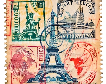24 Vintage Travel Stamp Clipart, Travel Stamp, Printable Watercolor clipart, High Quality PNG, Digital download, Paper crafts, junk journals