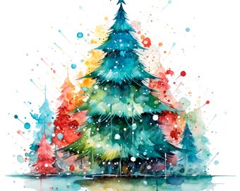 20 Abstract Christmas Tree Clipart, Printable Watercolor clipart, High Quality PNG/JPGs, Digital download, Paper craft, junk journals