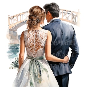 14 clipart de casal de noivos, convite de casamento, clipart de aquarela para impressão, PNGs de alta qualidade, download digital, artesanato em papel, diário de lixo