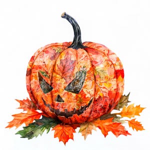 24 cliparts citrouille d'Halloween avec ornement, clipart aquarelle imprimable, fichiers JPG de haute qualité, téléchargement numérique, créations en papier, journaux indésirables