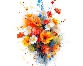 16 abstracte bloemen clipart, bloemen print, afdrukbare aquarel clipart, hoge kwaliteit png's, digitale download, Paper Craft, ongewenste tijdschriften