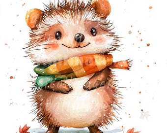 24 Hedgehog Cartoon Clipart, Cartoon Hedgehog, Printable Watercolor clipart, High Quality JPGs, Digital download, Paper craft, Sublimation