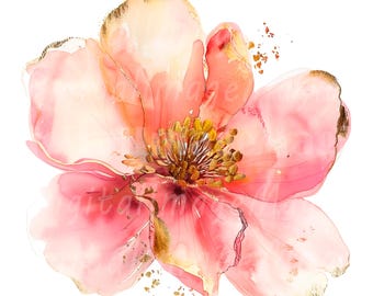 20 Abstract Flowers Clipart, Pink Gold Flower, Flowers Print, Printable Watercolor clipart, High Quality PNGs, Digital download, Paper craft