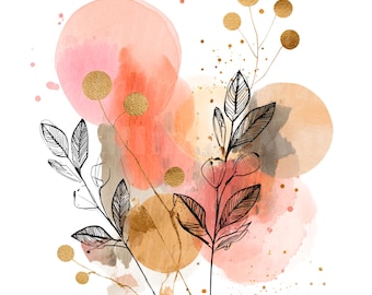 20 Bohemian Boho Clipart, Flowers Wall Art, Printable Watercolor clipart, High Quality PNG/JPGs, Digital download, Paper craft, junk journal