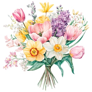 18 Clipart di fiori primaverili, Clipart di bouquet di fiori, Clipart di acquerelli stampabili, JPG/PNG di alta qualità, Download digitale, Carta artigianale
