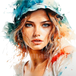 18 Clipart visage expressif femme, Clipart visage, clipart aquarelle imprimable, JPG de haute qualité, téléchargement numérique, créations en papier, journaux indésirables