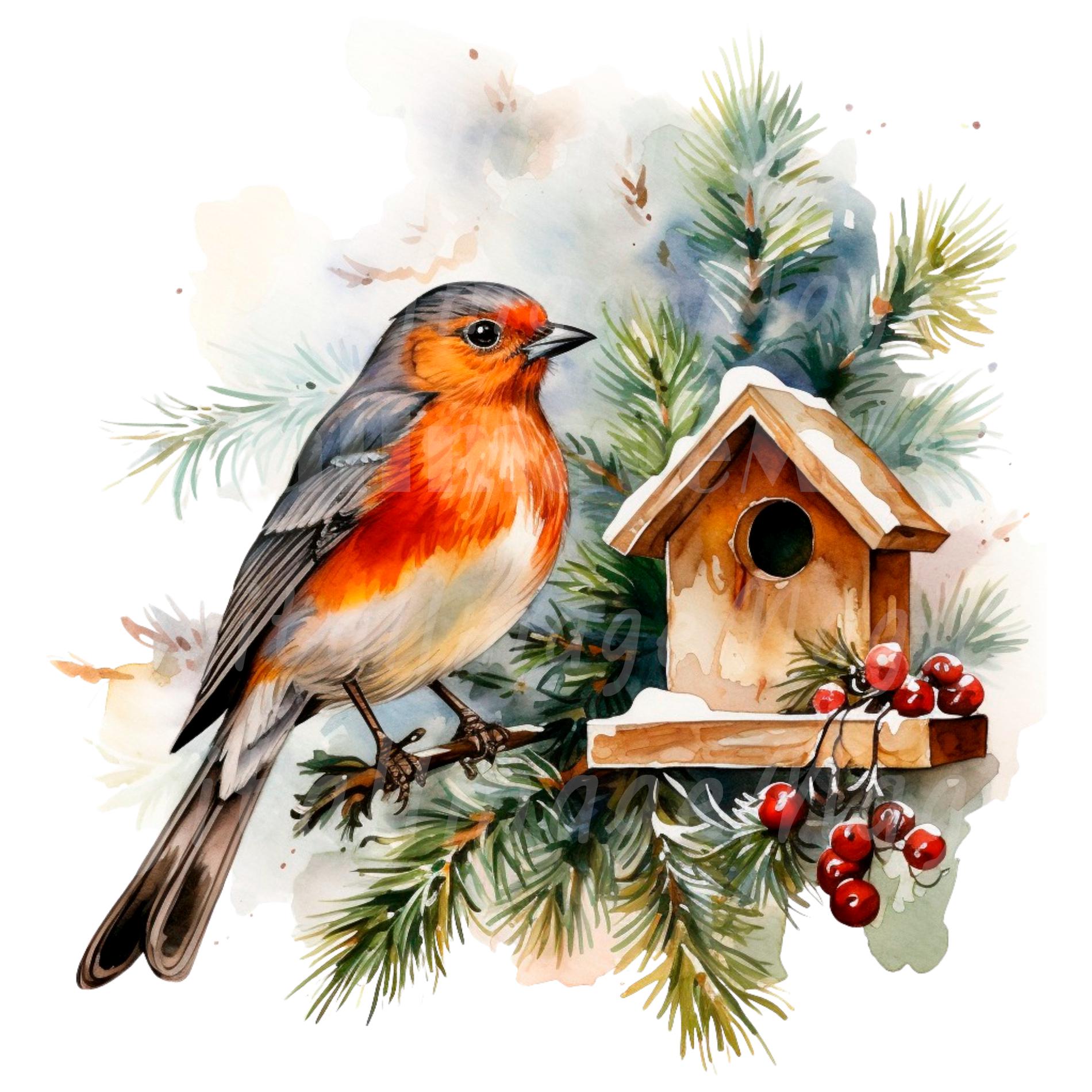 19 Christmas Robin Clipart, Printable Watercolor Clipart, High Quality ...
