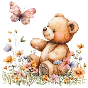 19 Nursery Teddy Bear Clipart, Nursery Teddy, Printable Watercolor clipart, High Quality JPG/PNG, Digital download, Paper craft, Journal