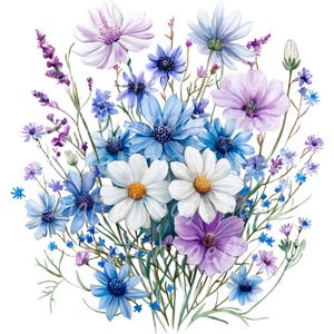 24 PNG Wildflower Clipart, Flores Silvestres, Clipart de aquarela para impressão, PNGs transparentes, Download digital, Artesanato em papel, Diário de lixo