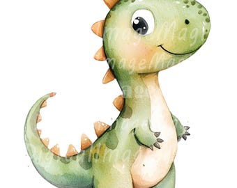 Imágenes prediseñadas de dinosaurios bebés en acuarela: 24 imágenes PNG (descarga digital)
