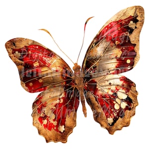 24 Red Golden Butterfly Clipart, Wall Print, Printable Watercolor clipart, High Quality PNGs, Digital download, Paper craft, Junk journals