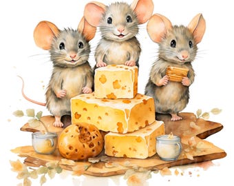 19 Mice family Party Clipart, Mouse and Cheese, Printable Watercolor clipart, High Quality JPG/PNGs, Digital download, Paper craft, Journals