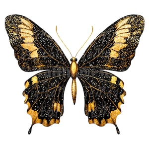 18 Black Golden Butterfly-clipart, muurafdruk, afdrukbare aquarel clipart, hoge kwaliteit png's, digitale download, Papercraft, Junkjournals