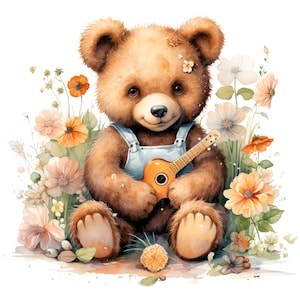 16 Nursery Teddy Bear Clipart, Nursery Teddy, Printable Watercolor clipart, High Quality JPG/PNG, Digital download, Paper craft, Journal