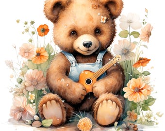16 Kinderzimmer Teddy Bär Clipart, druckbare Aquarell Clipart, hochwertige JPG / PNG, digitaler Download, Papiermodell, Journal
