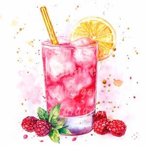 24 Clipart di cocktail rosa, Cocktail adorabili, Clipart acquerello stampabile, JPG di alta qualità, Download digitale, Carta artigianale, Diari